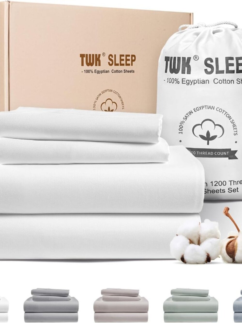 TWK Egyptian Long-Staple Cotton Queen Sheet Set, Luxury Hotel Deep Pocket White